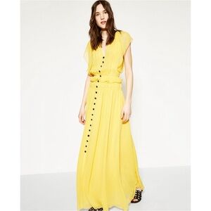 The Kooples Yellow Maxi Dress with Black Buttons
